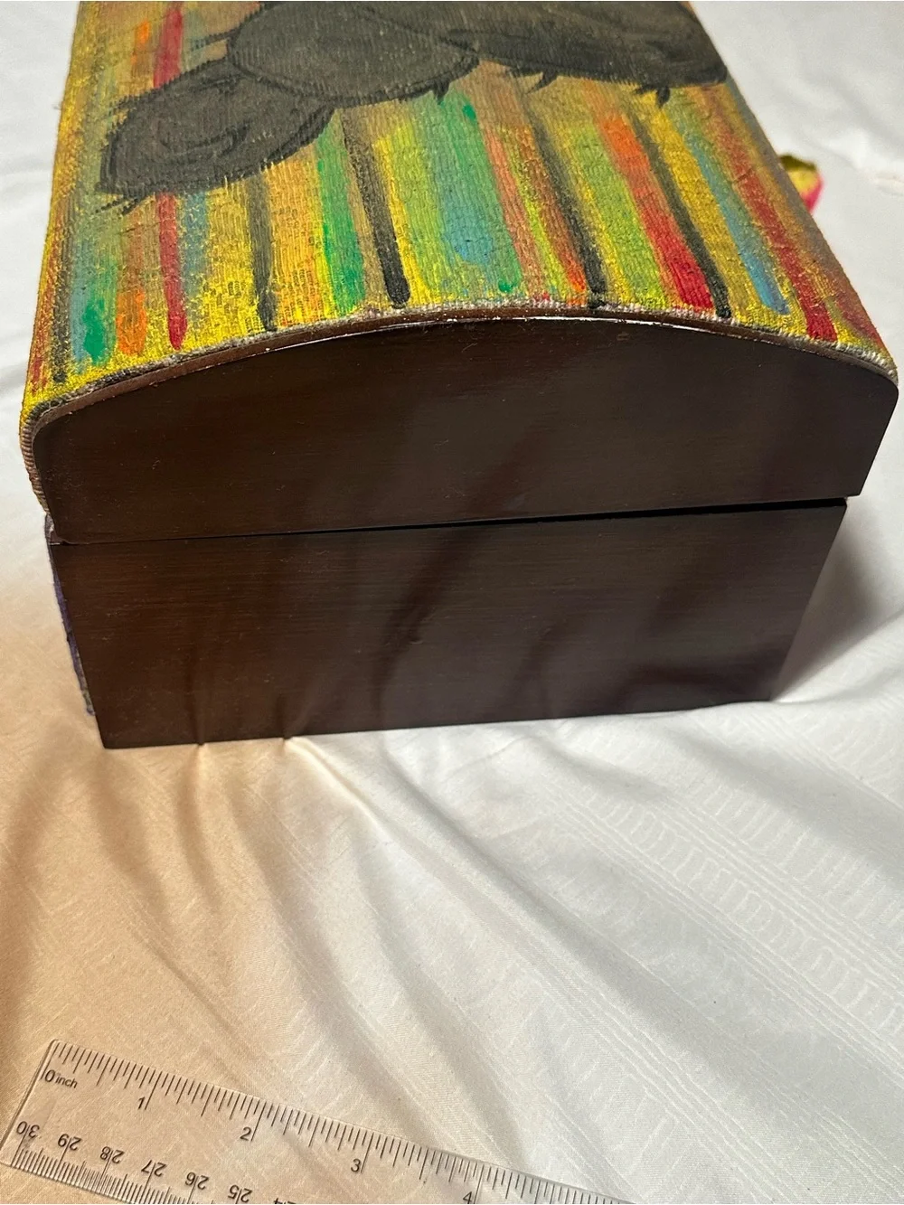 Hand-Painted Striped Jewelry Box with Cactus Motif